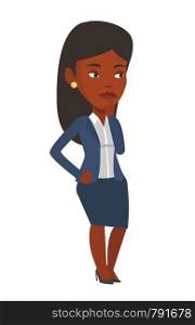 Concentrated african-american business woman thinking. Young business woman thinking of something. Concept of business thinking. Vector flat design illustration isolated on white background.. Young businessman thinking vector illustration.