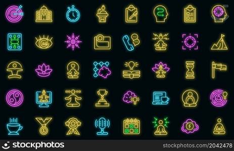 Concentration icons set outline vector. Yoga meditate. Mind relax. Concentration icons set vector neon