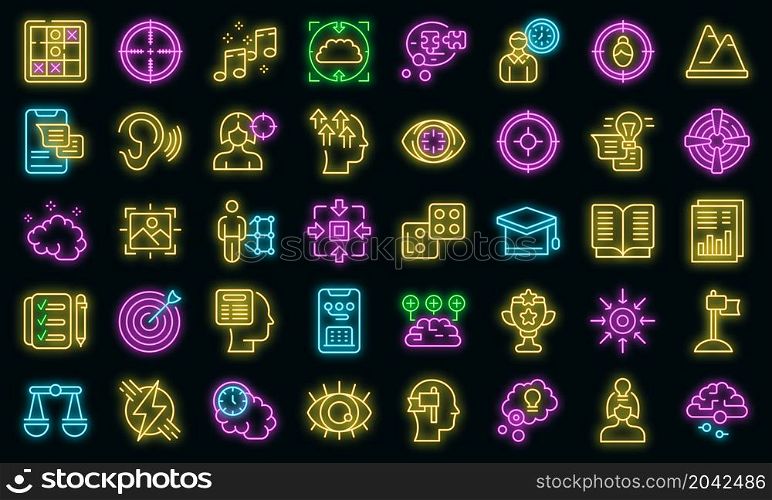 Concentration of attention icons set outline vector. Goal focus. Manage time. Concentration of attention icons set vector neon