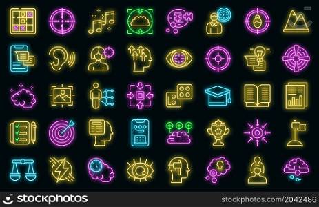 Concentration of attention icons set outline vector. Goal focus. Manage time. Concentration of attention icons set vector neon
