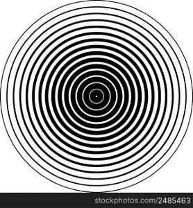 Concentric circle element. Black white ring. Abstract sound waves stock