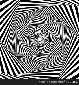 Concentric hexagonal monochrome shapes forming the digital sequence with swirl pseudo 3D effect, abstract vector pattern in black and white