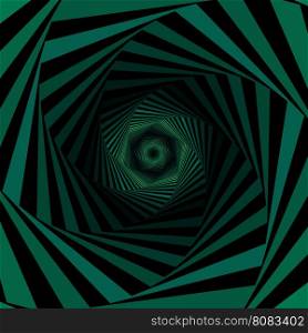 Concentric hexagonal shapes forming the digital sequence with swirl pseudo 3D effect, abstract vector pattern in green and black color