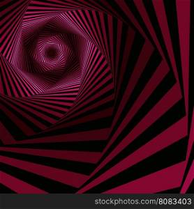 Concentric hexagonal shapes forming the digital sequence with swirl pseudo 3D effect, abstract vector pattern in magenta and black color