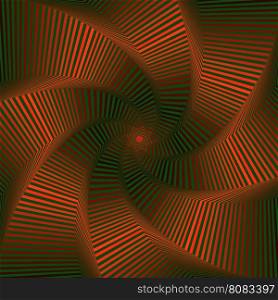 Concentric octagonal star shapes forming the digital sequence with swirl pseudo 3D effect, abstract vector pattern in red and green color