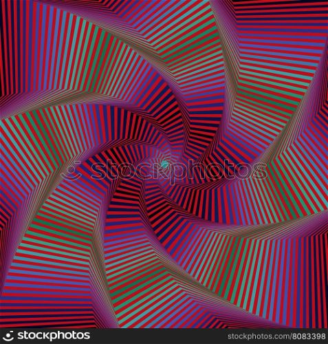Concentric octagonal star shapes forming the digital sequence with swirl pseudo 3D effect, abstract vector pattern in red, blue and green hues