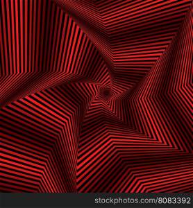 Concentric pentagonal star shapes forming the digital sequence with swirl pseudo 3D effect, abstract vector pattern in red and black color
