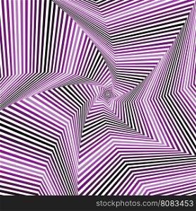 Concentric pentagonal star shapes forming the digital sequence with swirl pseudo 3D effect, abstract vector pattern in many violet hues