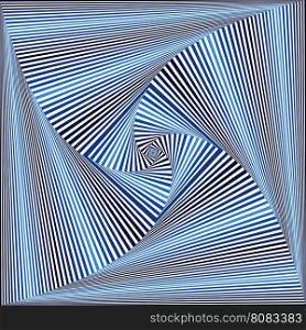 Concentric square shapes forming the sequence with swirl pseudo 3D effect, abstract vector pattern in blue and white colors