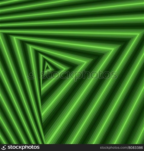 Concentric triangle shapes forming the sequence with swirl pseudo 3D effect, abstract vector pattern in many green hues