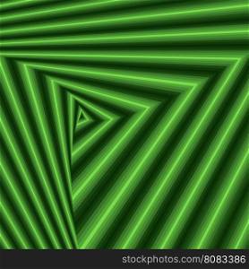 Concentric triangle shapes forming the sequence with swirl pseudo 3D effect, abstract vector pattern in many green hues