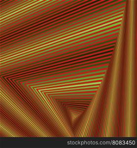 Concentric triangle shapes forming the sequence with swirl pseudo 3D effect, abstract vector pattern in red and green hues