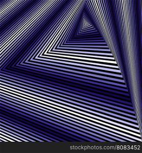 Concentric triangle shapes forming the sequence with swirl pseudo 3D effect, abstract vector pattern in black and blue colors