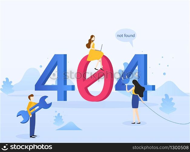 Concept 404 Error Page. File not found for web page, banner, presentation, social media, documents, cards, posters. Website maintenance error, web page under construction. Flat vector illustration.. Concept 404 Error Page. File not found for web page, banner, presentation, social media, documents, cards, posters.