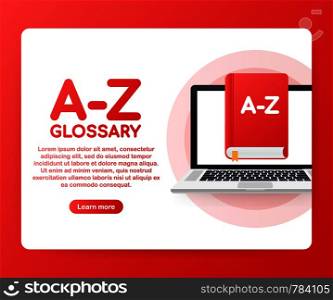 Concept A-Z glossary book for web page, banner, social media. Vector stock illustration