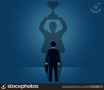 concept about hidden potential of businessmen in the room which cast a shadow on the wall. hidden achievement. creative idea. vector illustration