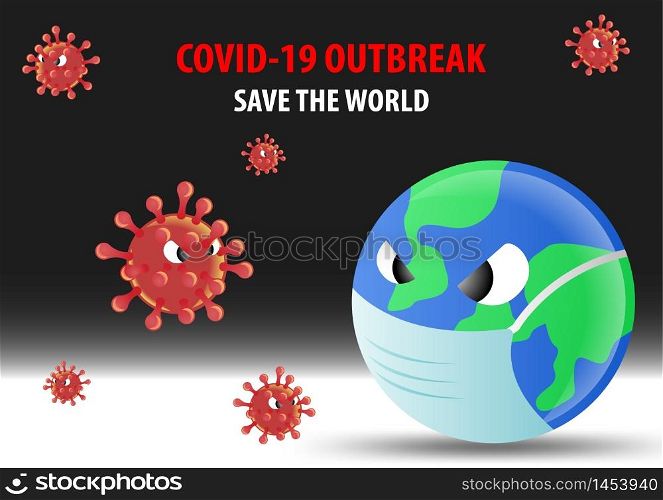 concept art of globe wear mask to protect viruses that float in air,vector illustration