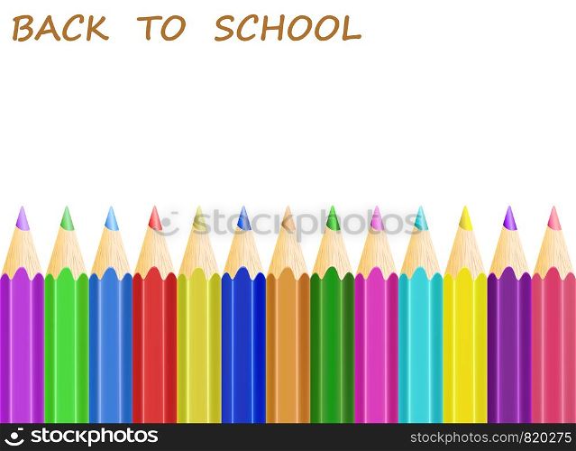 concept back to school with white apper and colorful pencils, stock vector illustration