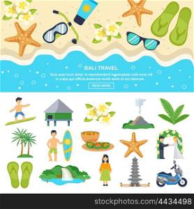 Concept Bali Travel. Concept Bali travel beach subjects and tourism goals isolated vector illustration