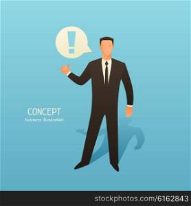 Concept business illustration with businessman and speech bubble. Image for web sites, articles, magazines.
