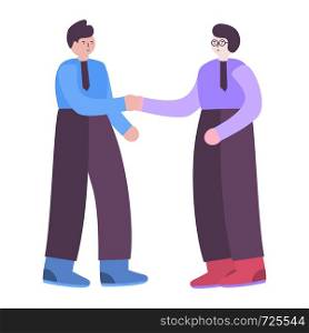 Concept businessman partnership. Men shaking hands after signing contract. Making business deal vector illustration in flat style. Concept businessman partnership. Men shaking hands after signing contract.
