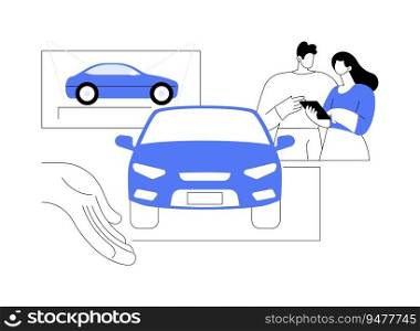 Concept car presentation abstract concept vector illustration. Company representatives presenting new car, automotive industry, car engineering, vehicle show performance abstract metaphor.. Concept car presentation abstract concept vector illustration.