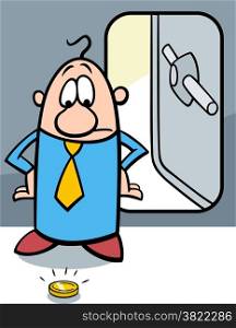 Concept Cartoon Illustration of Businessman and Empty Vault