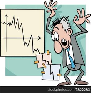 Concept Cartoon Illustration of Economic Crisis and Panic Businessman