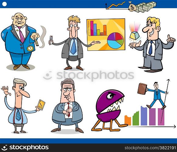 Concept Cartoon Illustration Set of Funny Men or Businessmen Characters and Business Metaphors
