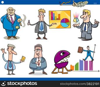 Concept Cartoon Illustration Set of Funny Men or Businessmen Characters and Business Metaphors