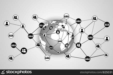Concept communicate of global business. global with People communicate global network connection. World map and line composition. white background. Vector.