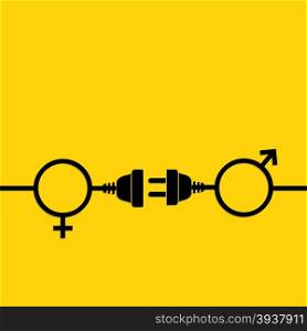 Concept connection male and female. Abstract vector background with wire plug and socket.