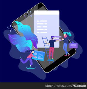 Concept Education people, Internet studying, online training, online book, tutorials, e-learning for social media, distance education, documents, cards, posters. Vector illustration online education. Concept Education people, Internet studying, online training, online book