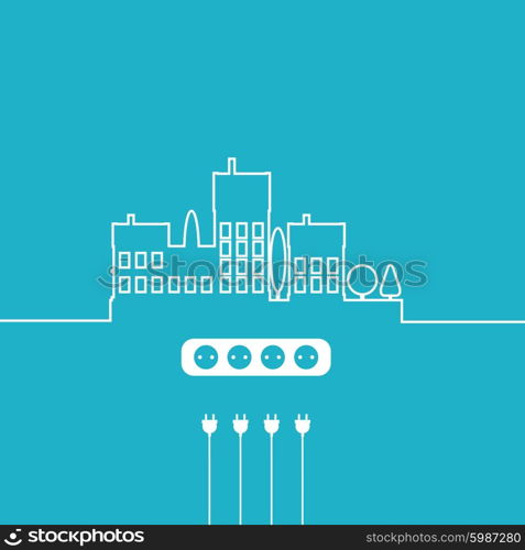 Concept electric circuit city. Vector flat design.. Concept electric circuit city. Vector flat design