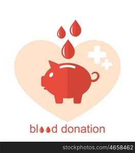 Concept Flat Medical Icons of Piggy Bank as Blood Donation. Illustration Concept Flat Medical Icons of Piggy Bank as Blood Donation - Vector