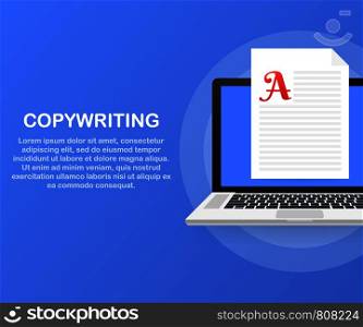 Concept for Copywriting, content development, freelance, blog post. Vector stock illustration.