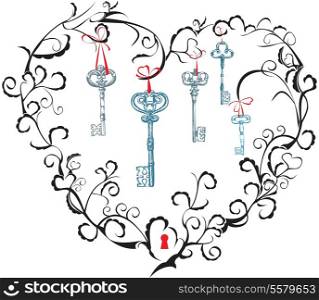 Concept for Valentine`s Day - heart, keyhole and keys