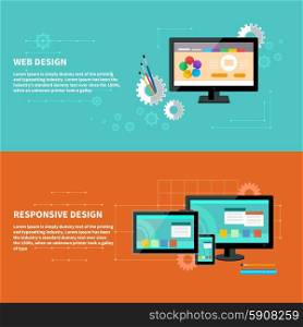 Concept for web design with computer and design tools and software and for responsive web design as seen on desktop monitor, tablet and smartphone