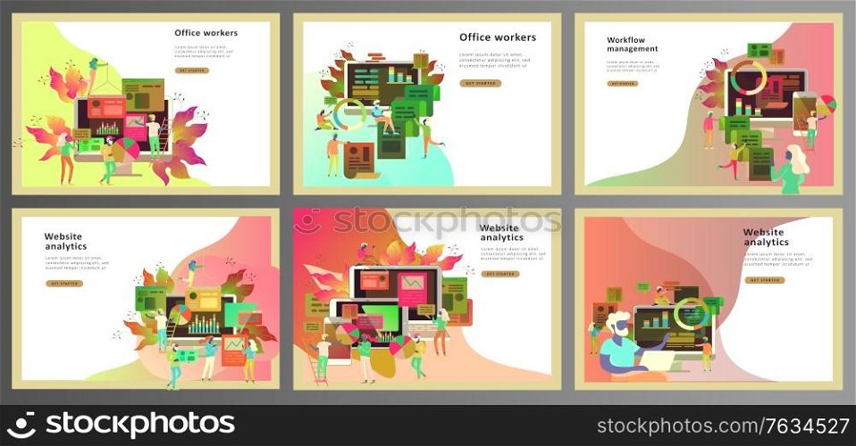Concept illustration of business, office workers analysis of the evolutionary scale, SEO, market research Web site coding, internet search optimization. Landing page template, social media. Concept illustration of business, office workers analysis of the evolutionary scale, SEO, market research Web site coding, internet search optimization. Landing page template, social