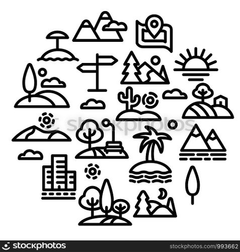 concept illustration of landscapes and nature icons set. nature concept icon