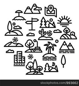 concept illustration of landscapes and nature icons set. nature concept icon