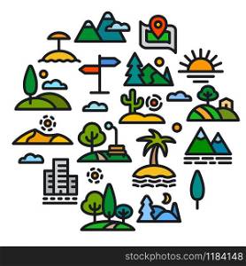 concept illustration of landscapes and nature icons set. nature icons set