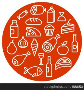 concept illustration of set food grocery icons. food grocery icons