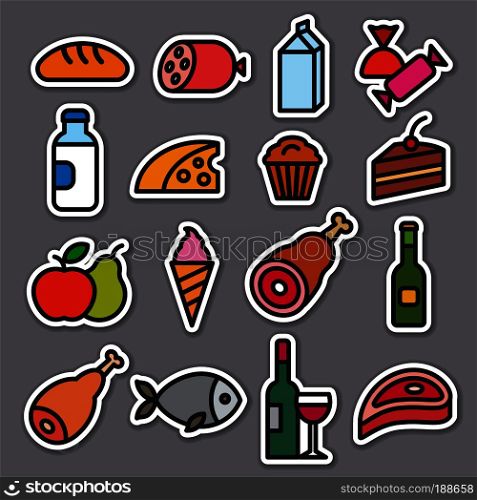 concept illustration of set food grocery stickers. food grocery stickers