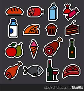 concept illustration of set food grocery stickers. food grocery stickers