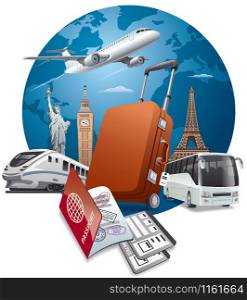 concept illustration of travel around the world. travel around world