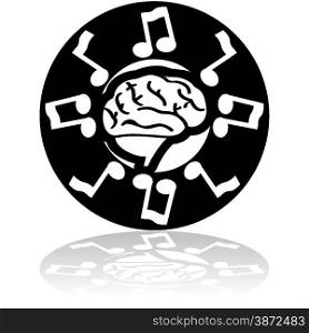 Concept illustration showing a brain surrounded by musical notes