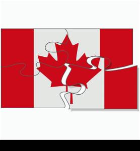 Concept illustration showing a flag of Canada being assembled from puzzle pieces