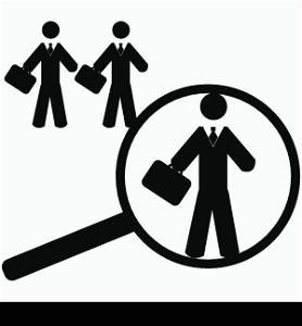 Concept illustration showing a magnifying glass finding a worker suitable for a job position