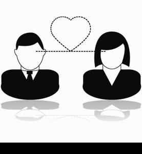 Concept illustration showing a man and a woman looking at each other and forming a heart between them